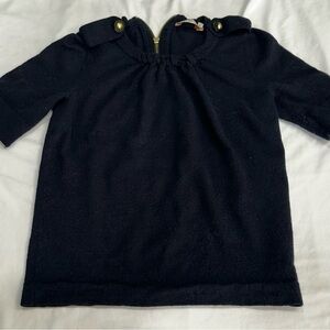 Tory Burch Black Knit Long Sleeve Top with Gold Buttons